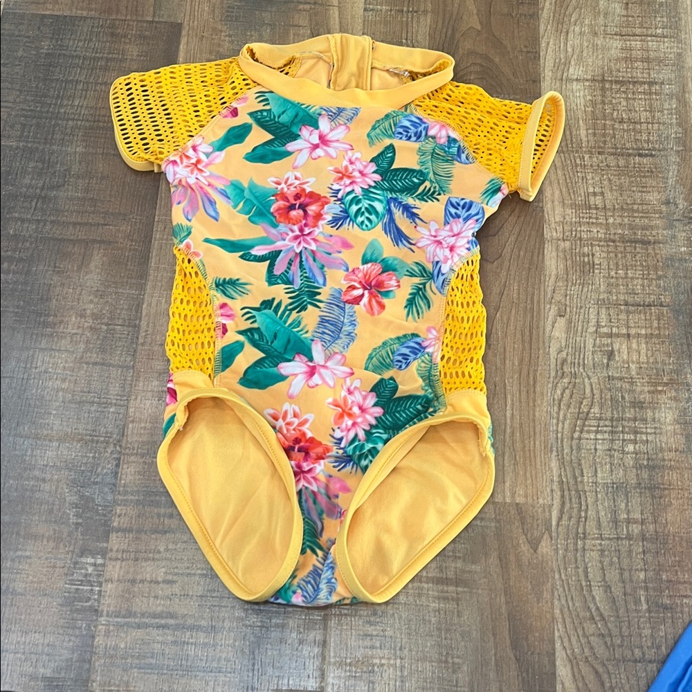 Floral Yellow Mesh Swimsuit